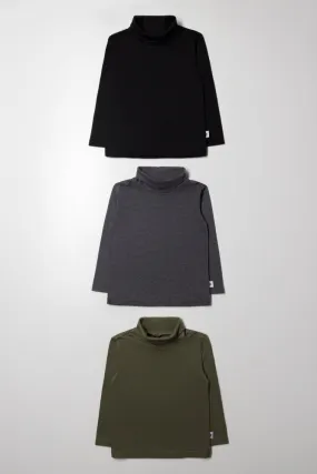 3 Pack Polonecks Black, Dark Grey And Green