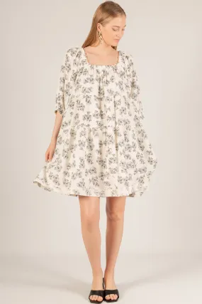 3-Ply Gauze Floral Print Gauze Tiered Mini Dress