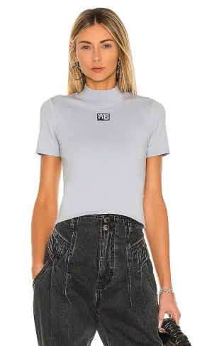 Alexander Wang Foundation Bodycon Short Sleeve Mock Neck Top in Baby Blue