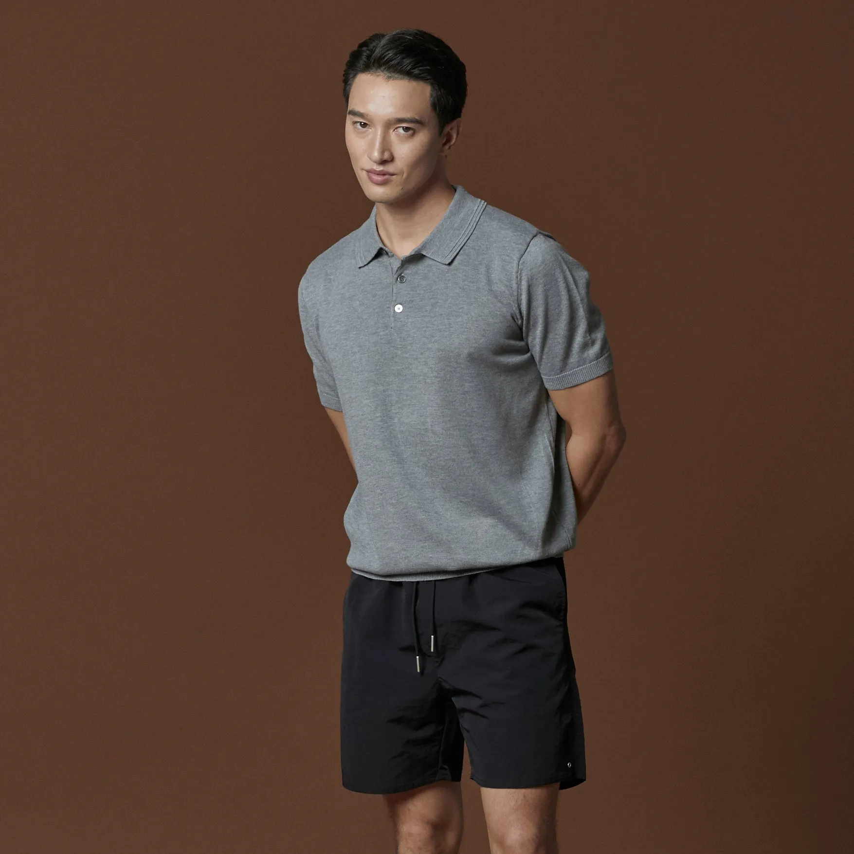 ASHTON KNIT POLO - GREY