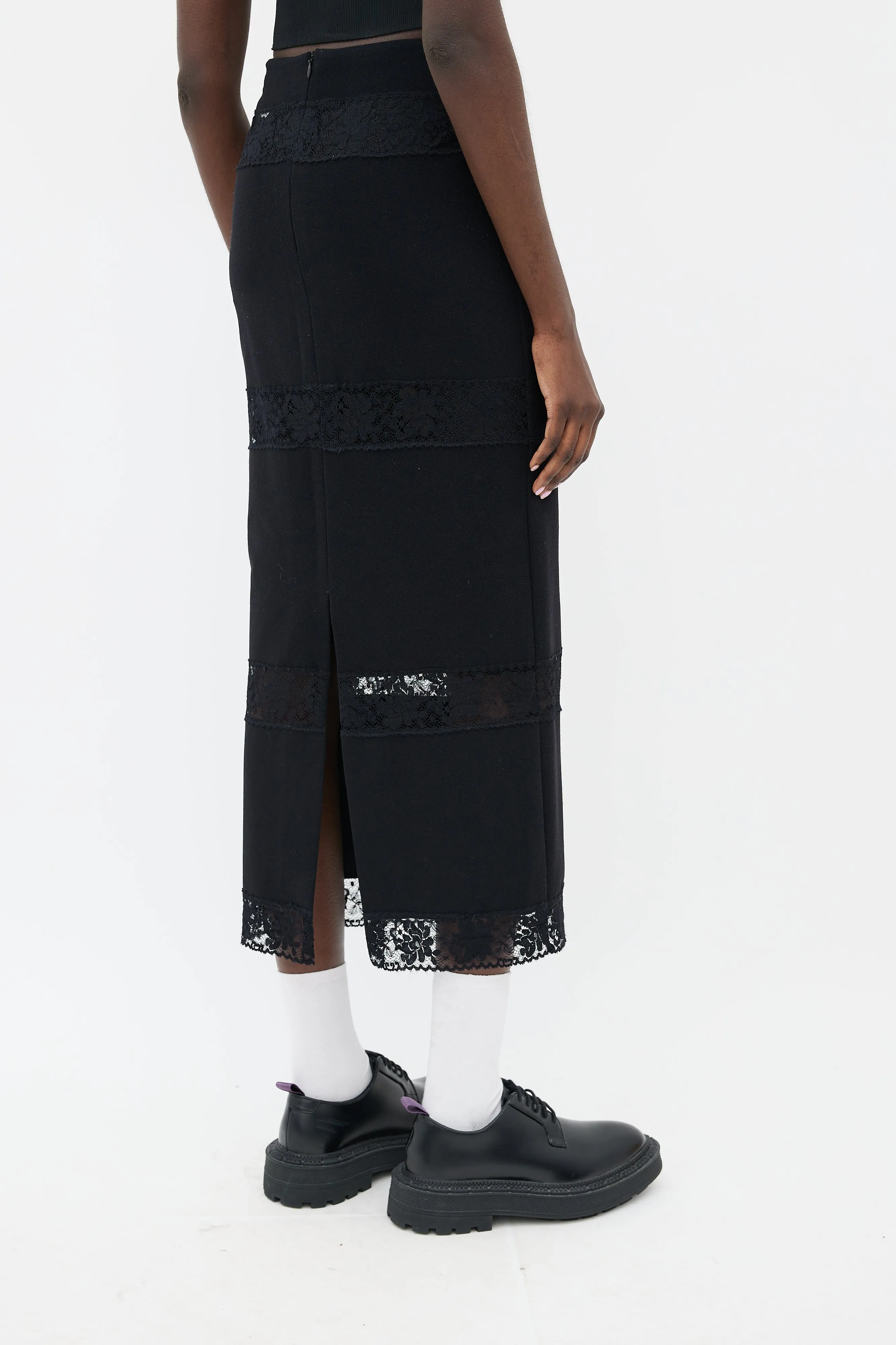 Black Lace Cut-Out Midi Skirt
