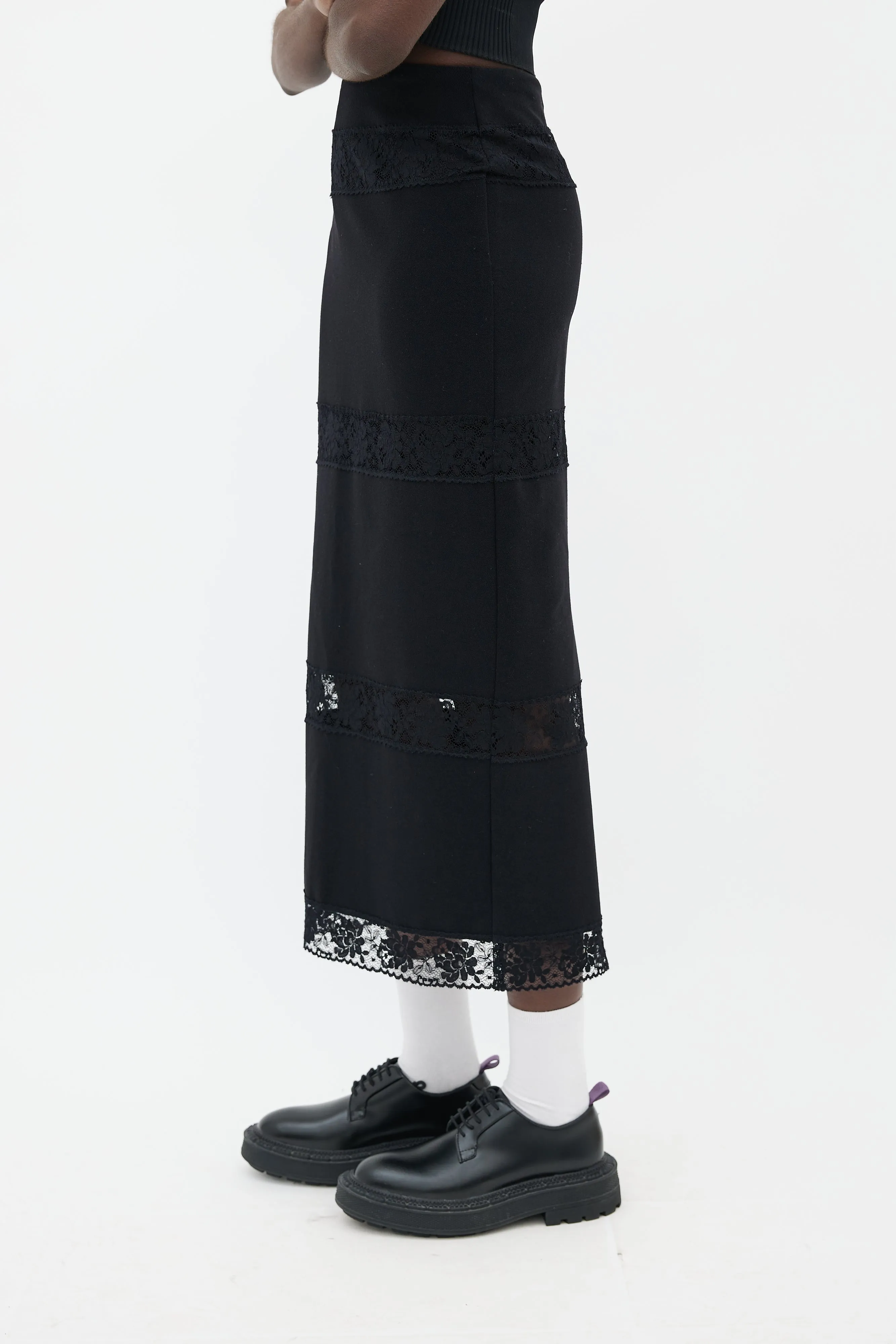 Black Lace Cut-Out Midi Skirt