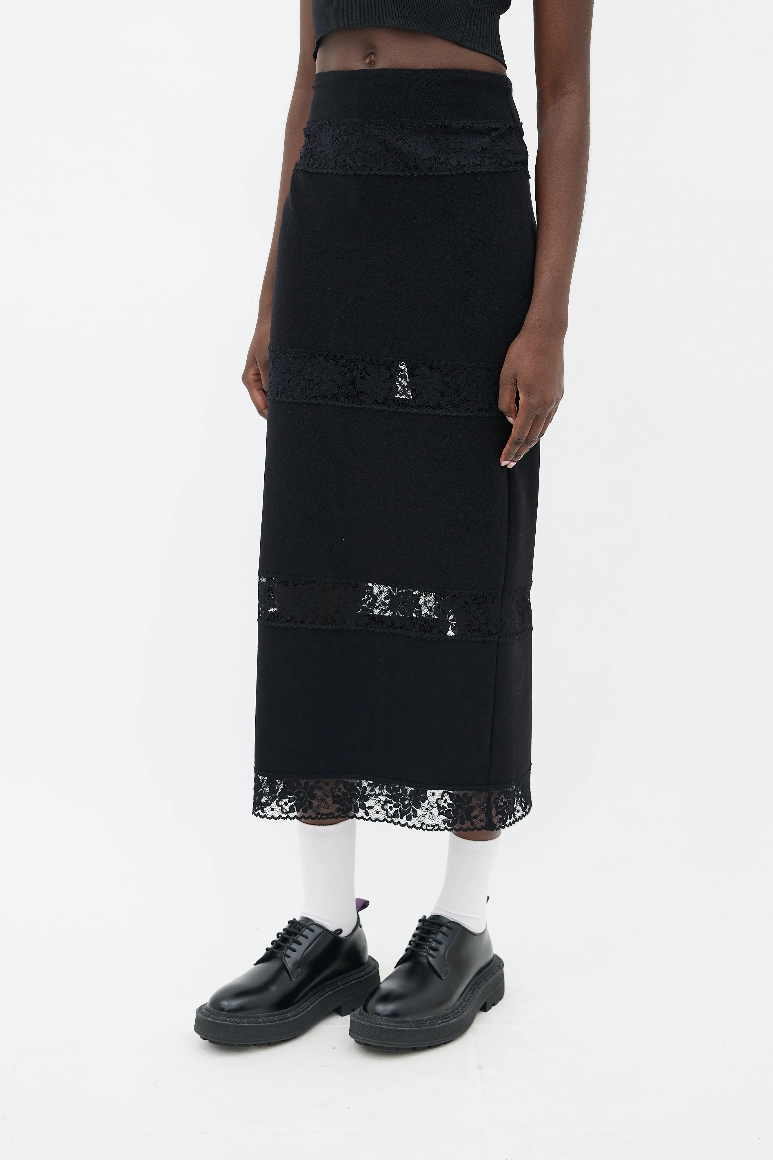 Black Lace Cut-Out Midi Skirt