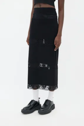 Black Lace Cut-Out Midi Skirt
