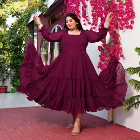 Bulgarian Rose- Deep Wine Flowy Georgette Dress
