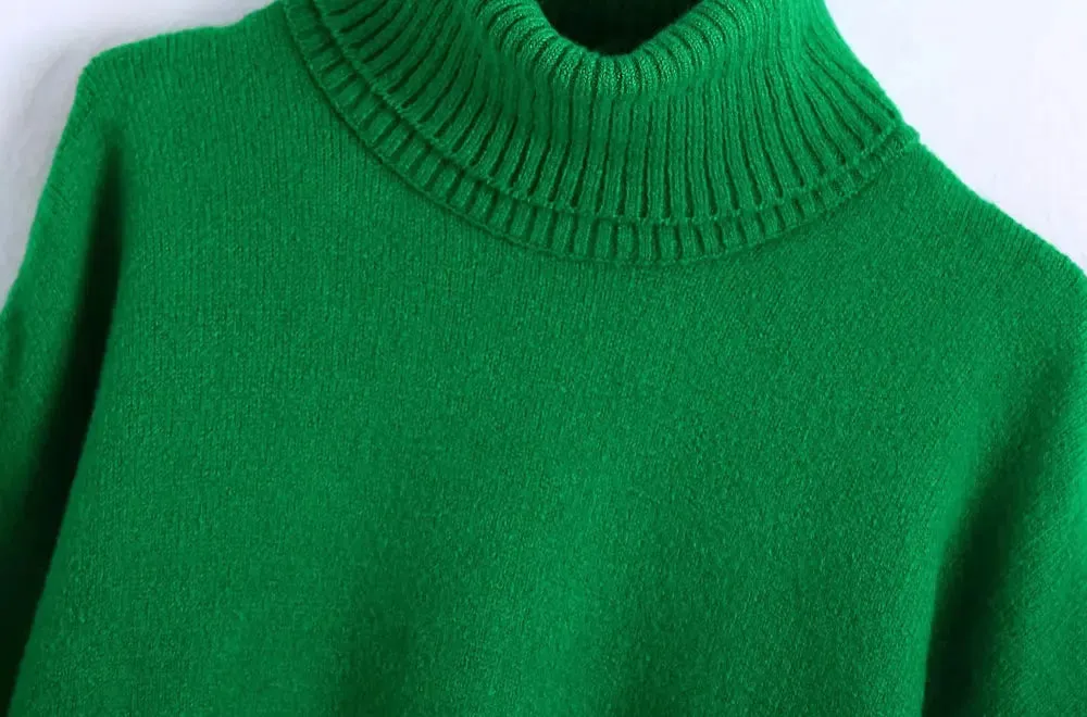 Cozy High Neck Ribbed Sweater Loose Knit Long Sleeve Pullover