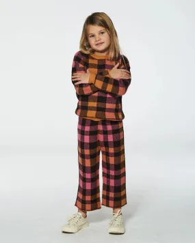 Deux Par Deux Girls Knit Sweater  G20HT70  Plaid Pink & Brown *