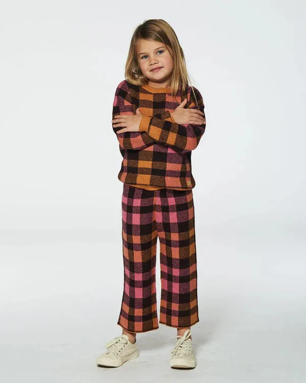 Deux Par Deux Girls Knit Sweater  G20HT70  Plaid Pink & Brown *