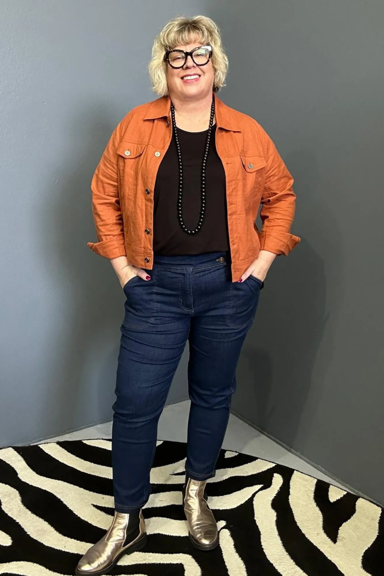 'FRANKIE' Stretch Linen Jacket - Rust