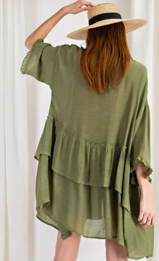 Fresh Olive Ruffle Kimono