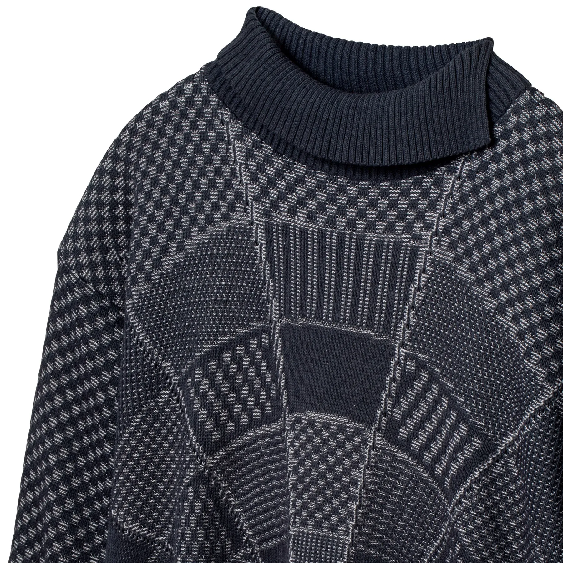 Garter Block Interlock Rib Knit Sweater
