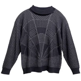 Garter Block Interlock Rib Knit Sweater
