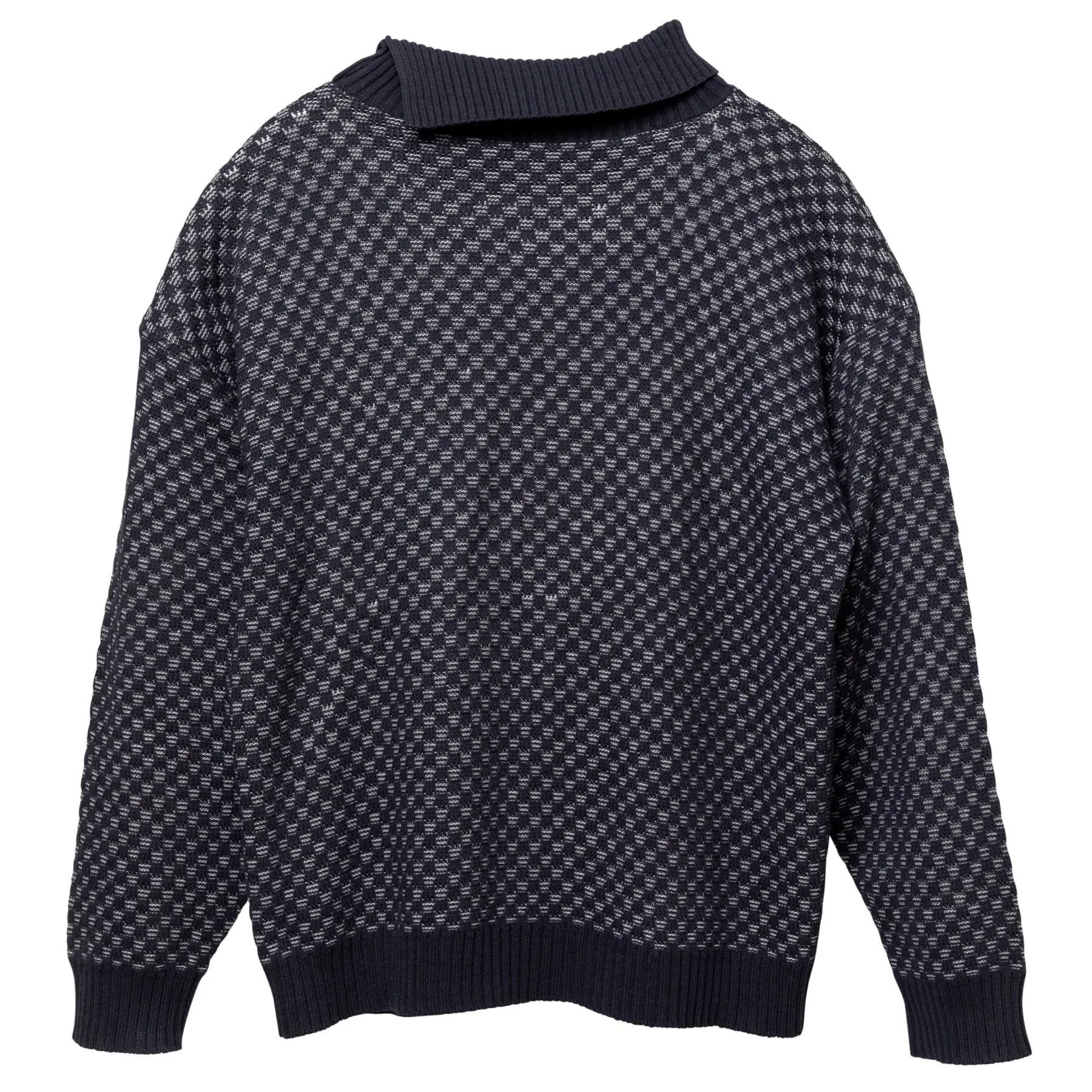 Garter Block Interlock Rib Knit Sweater