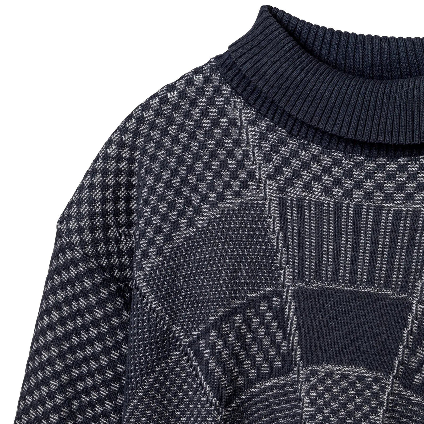 Garter Block Interlock Rib Knit Sweater
