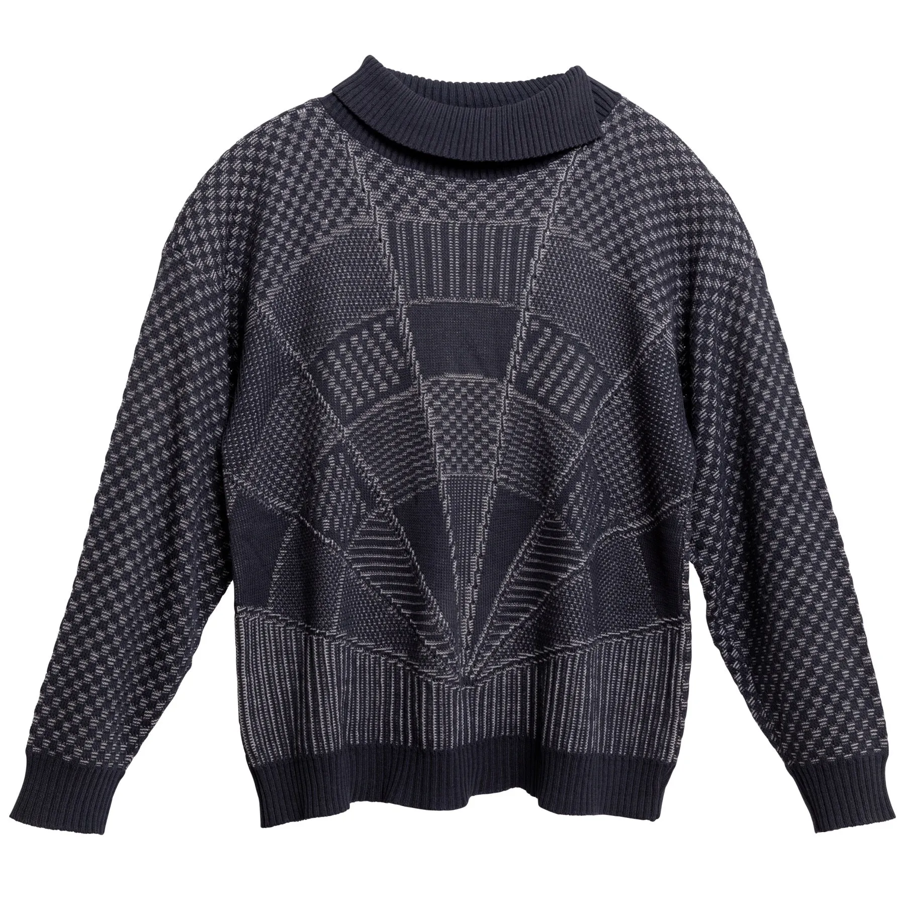 Garter Block Interlock Rib Knit Sweater