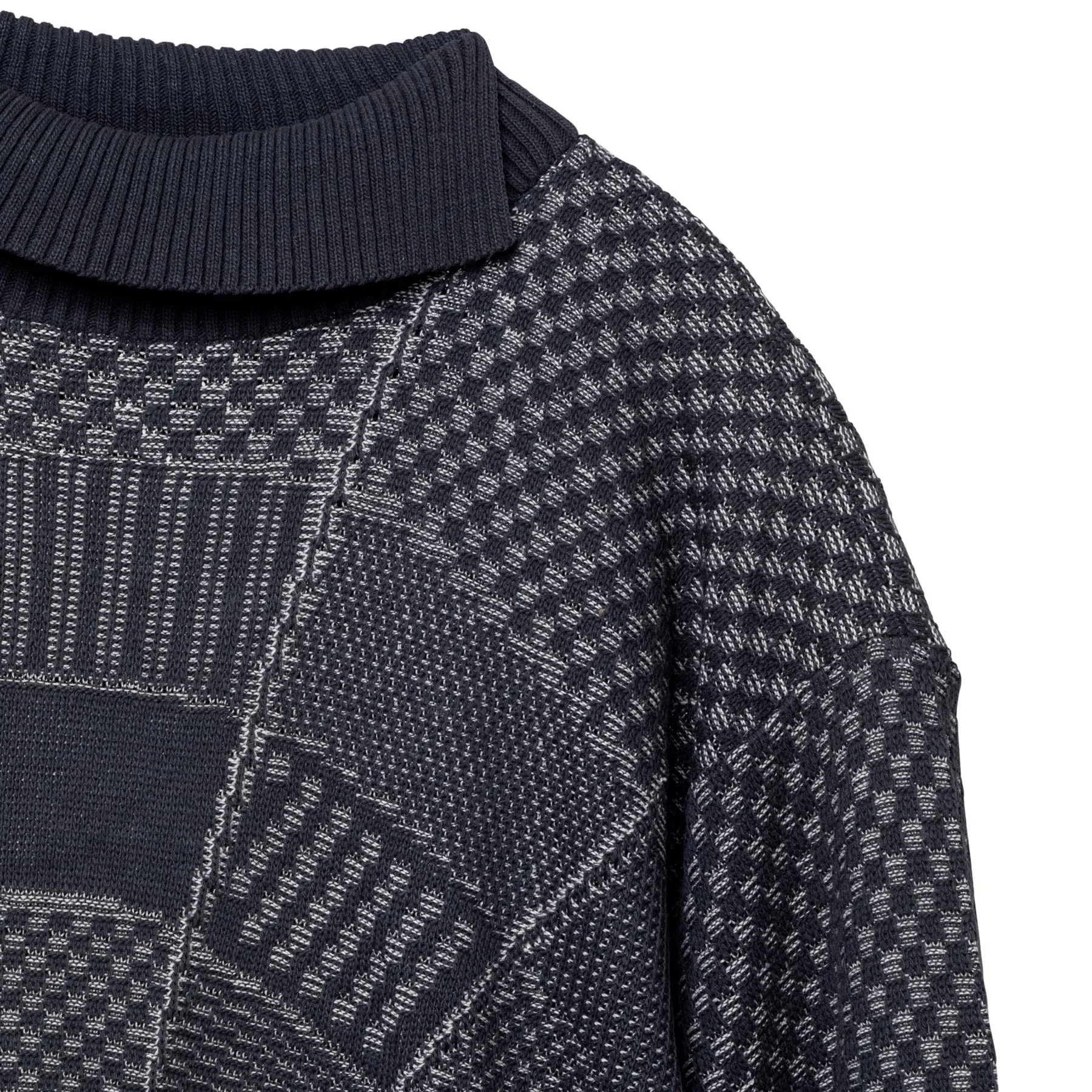 Garter Block Interlock Rib Knit Sweater