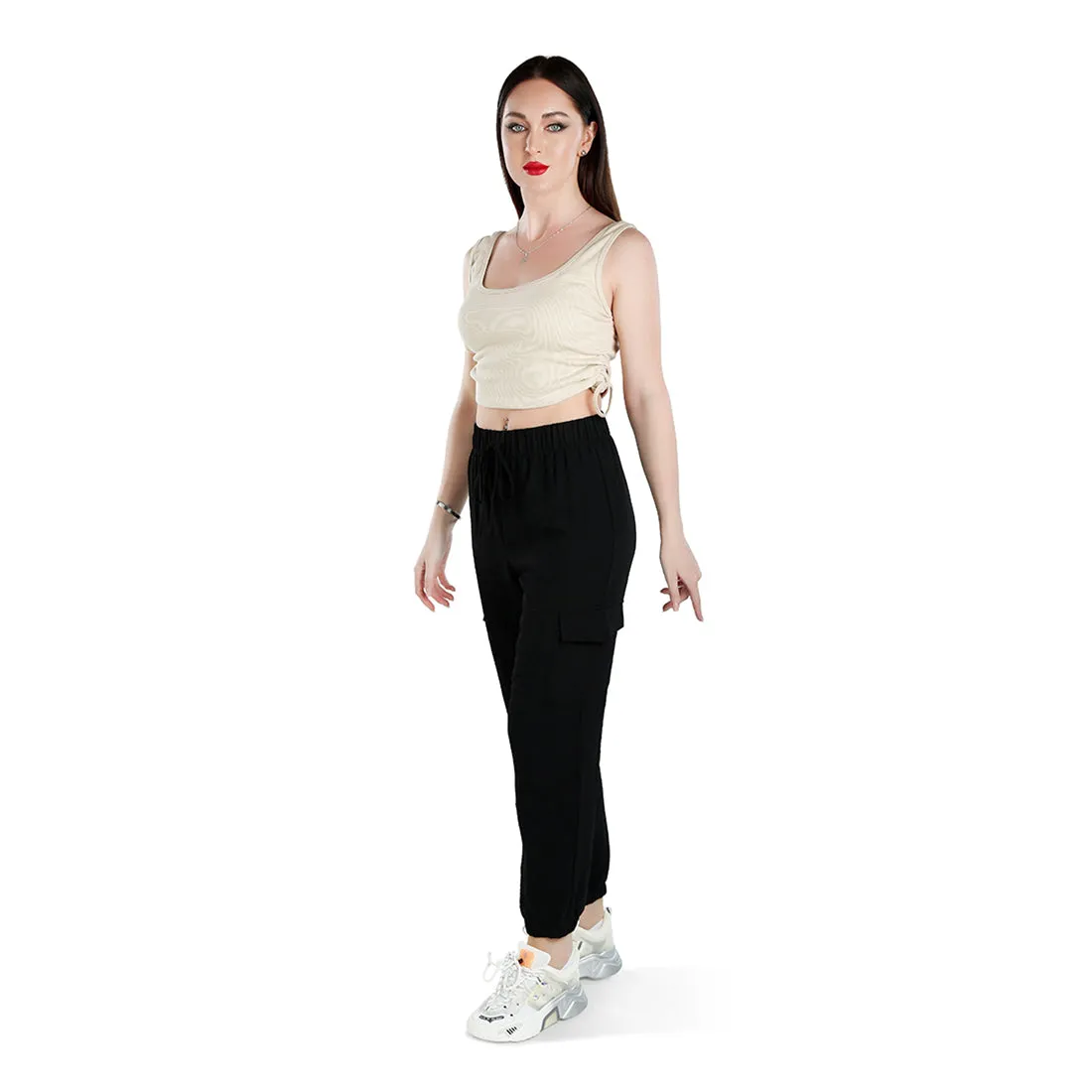 High-Rise Cargo Drawstring Pants