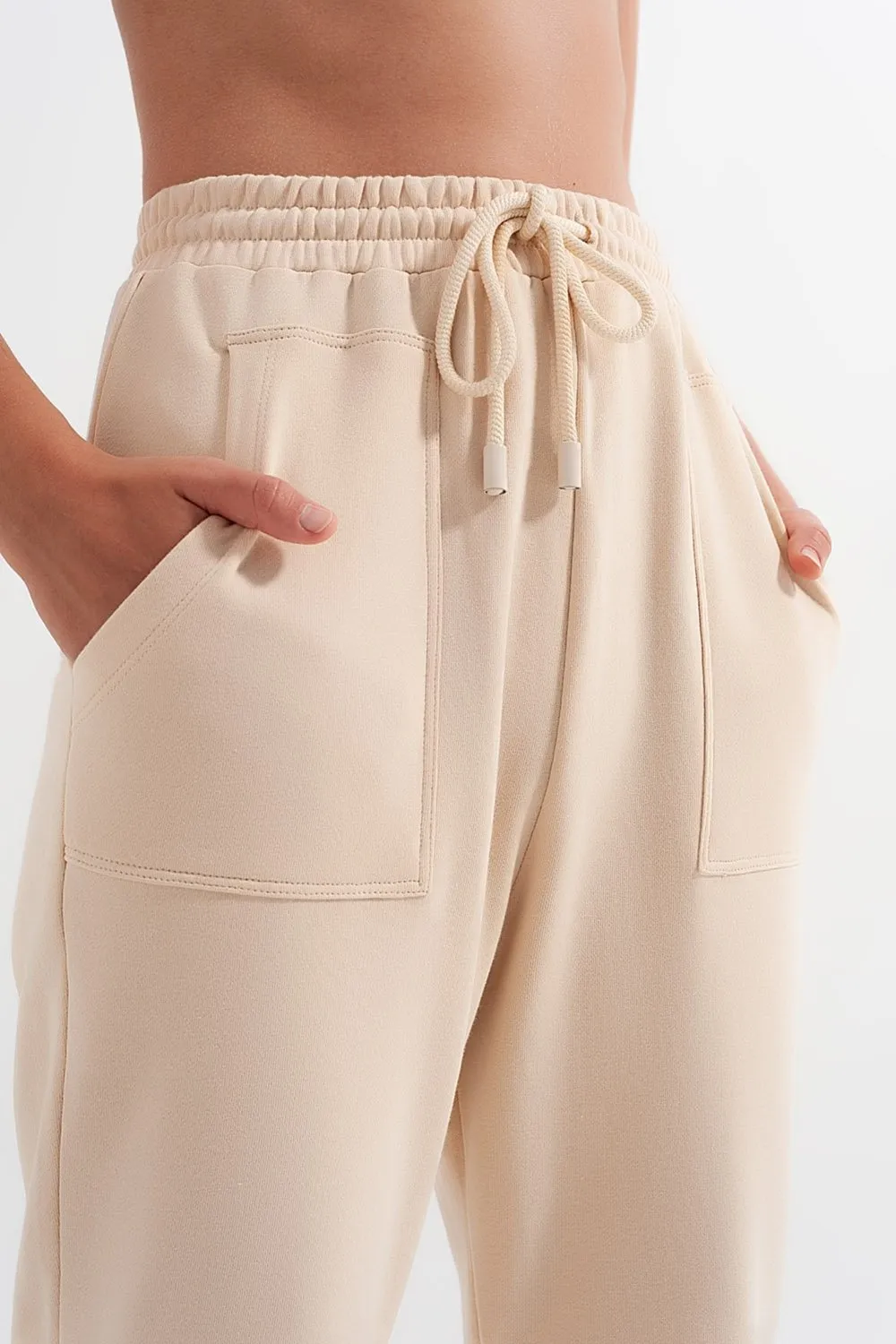 Joggers With Elastic Waist Band in Beige