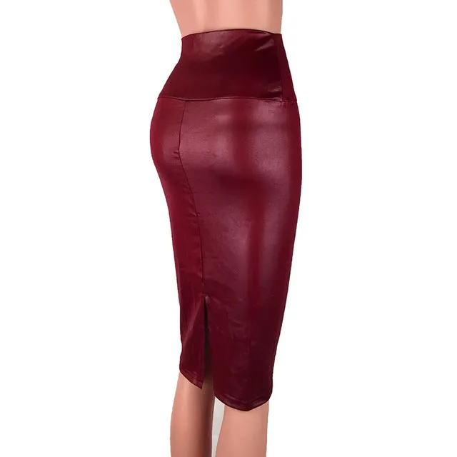 Leather High Waist Midi Skirt