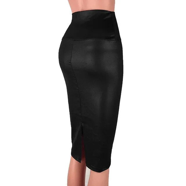 Leather High Waist Midi Skirt