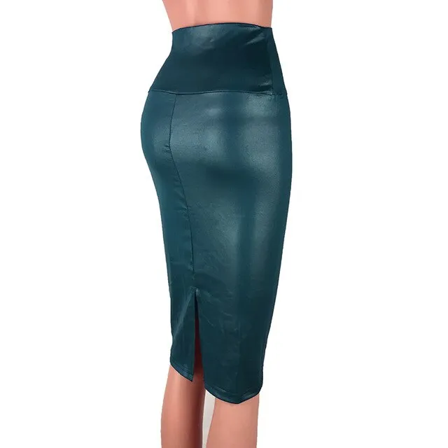 Leather High Waist Midi Skirt