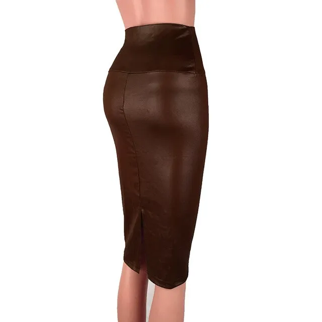 Leather High Waist Midi Skirt