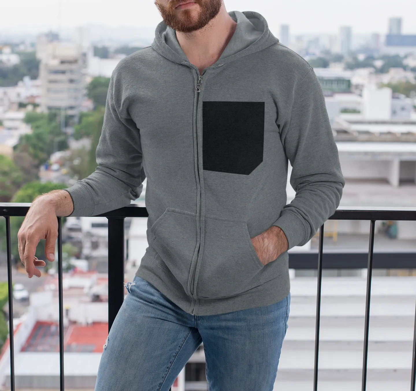 Men Black Pocket Heavy Blend Zip Up Hoodie