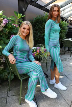 NATALIA-PANTS - GREEN LAVENDER STRIPE