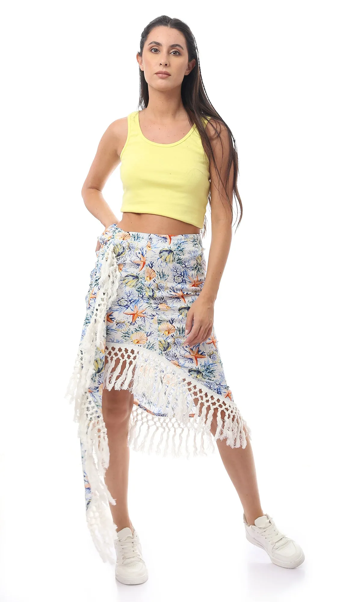 O165301 Multicolour Zipped Floral Fancy Skirt