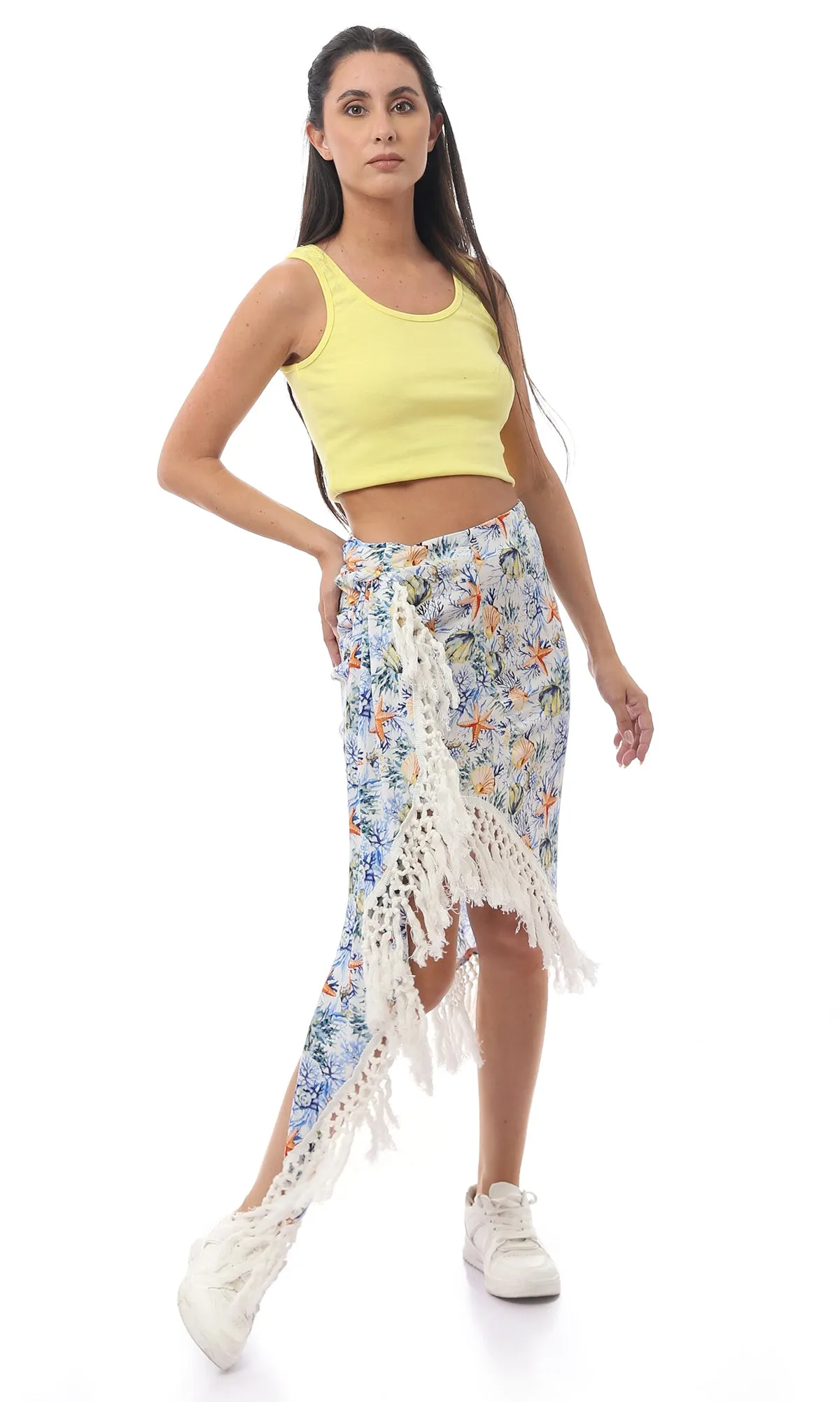 O165301 Multicolour Zipped Floral Fancy Skirt