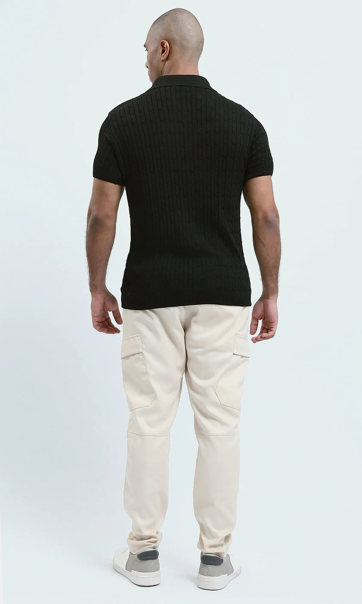 o183060 - Relaxed Fit Black Solid Buttoned Polo Shirt