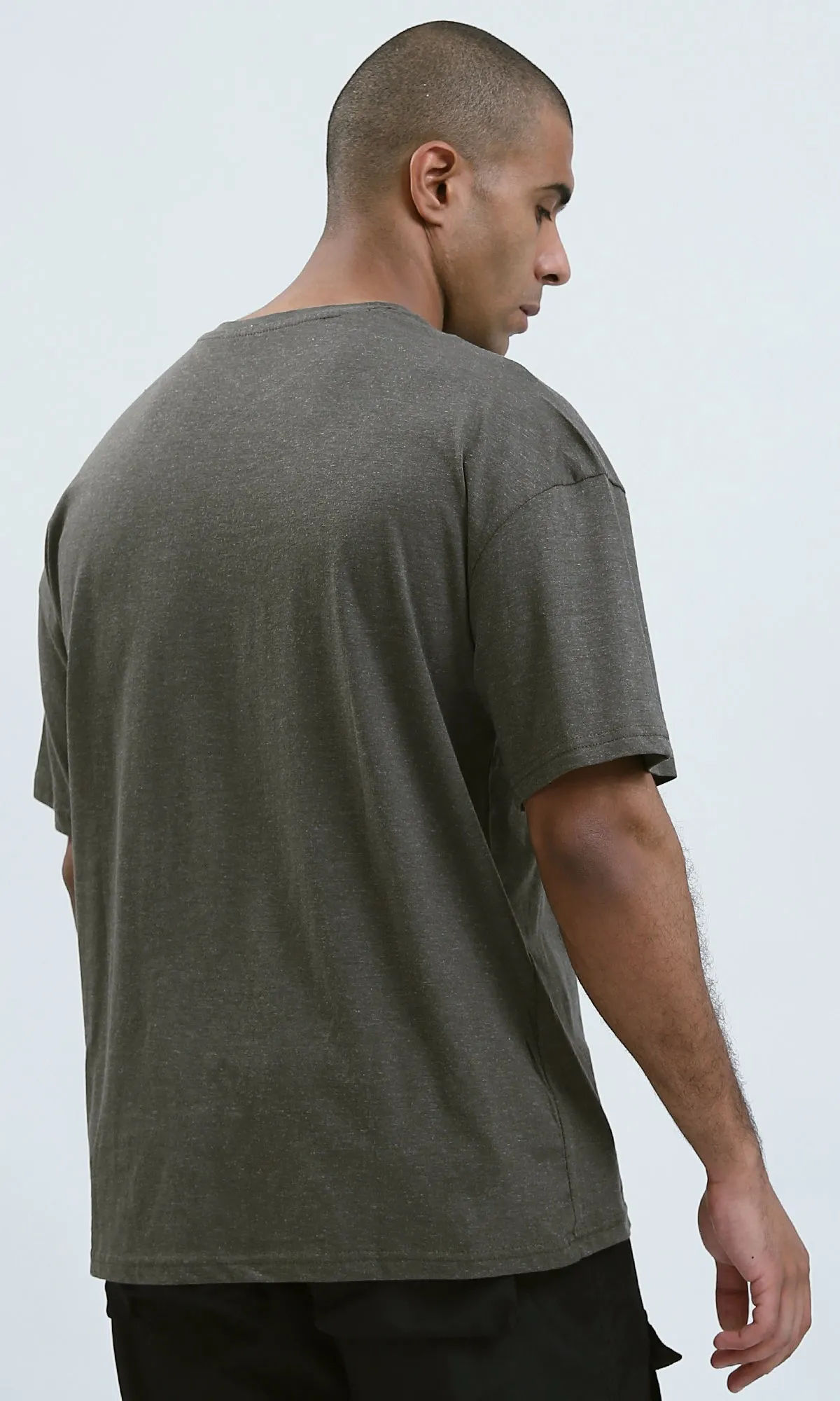 O192450 - Round Neck Heather Dark Khaki Slip On Tee
