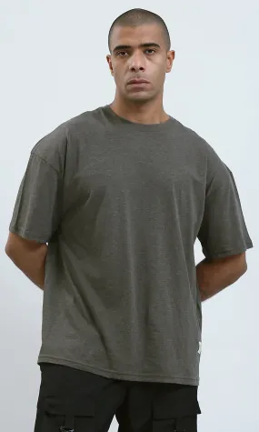 O192450 - Round Neck Heather Dark Khaki Slip On Tee