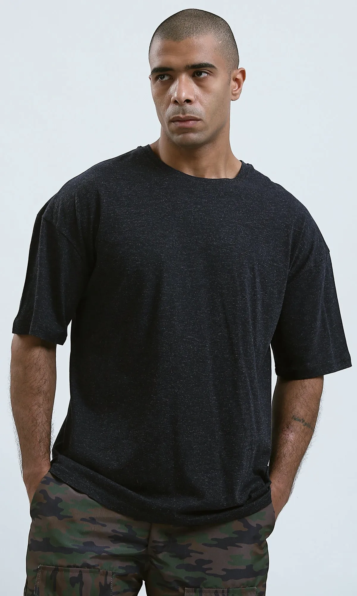 O192454 - Patterned Relaxed Fit Heather Dark Navy Tee