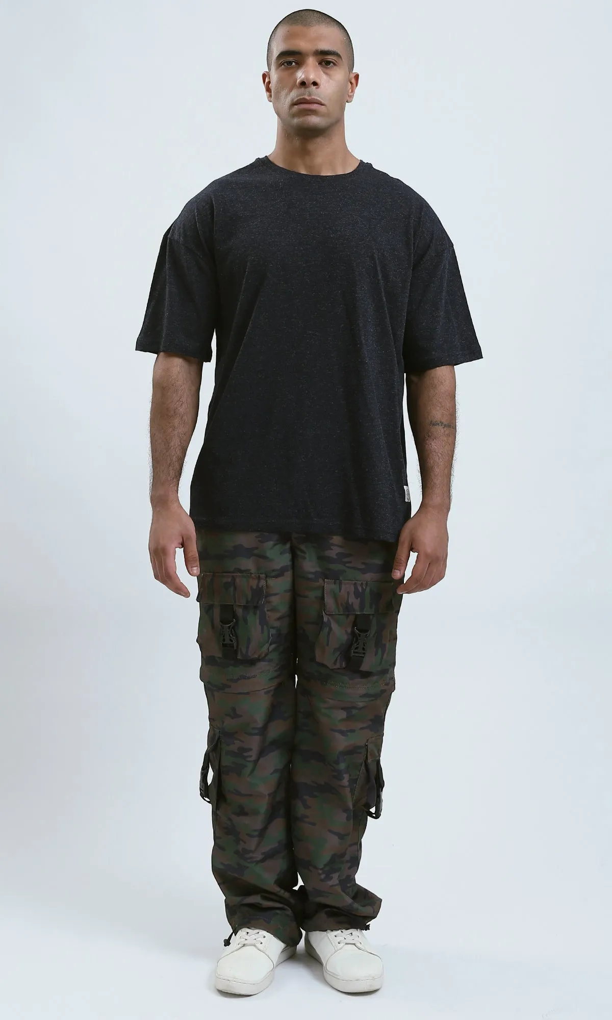 O192454 - Patterned Relaxed Fit Heather Dark Navy Tee