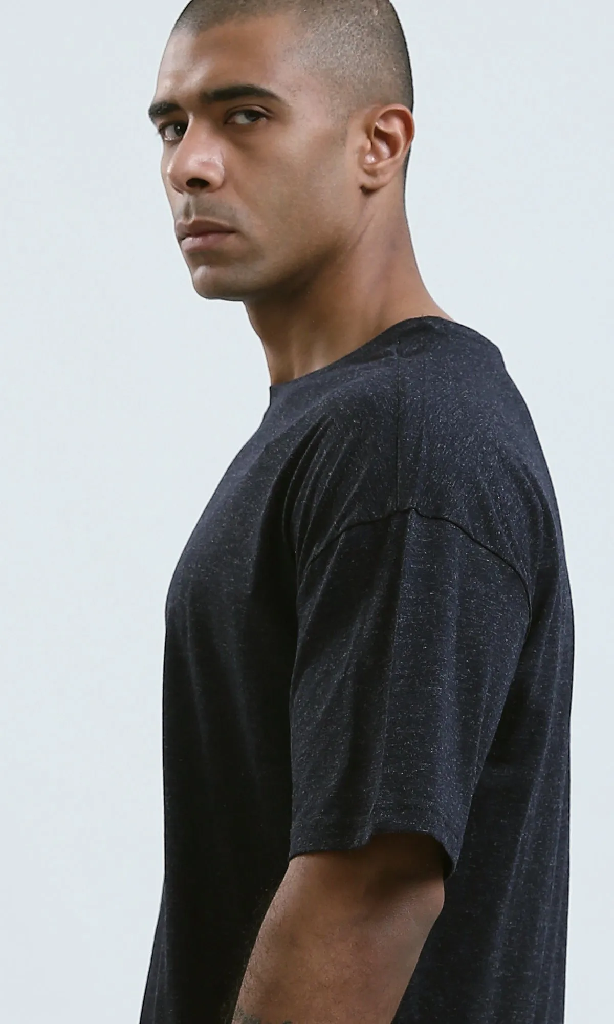 O192454 - Patterned Relaxed Fit Heather Dark Navy Tee