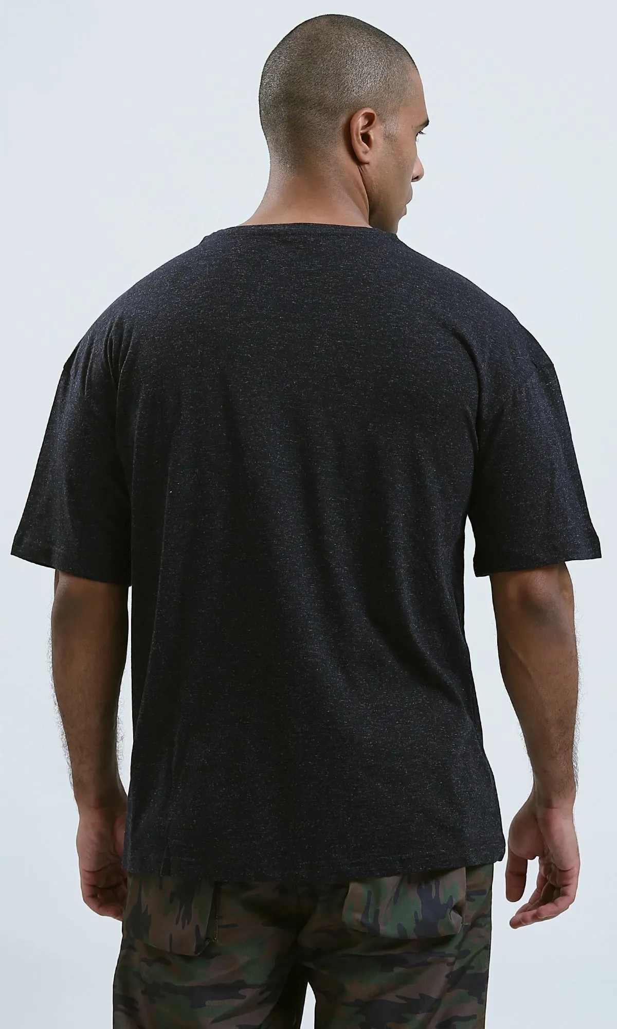O192454 - Patterned Relaxed Fit Heather Dark Navy Tee