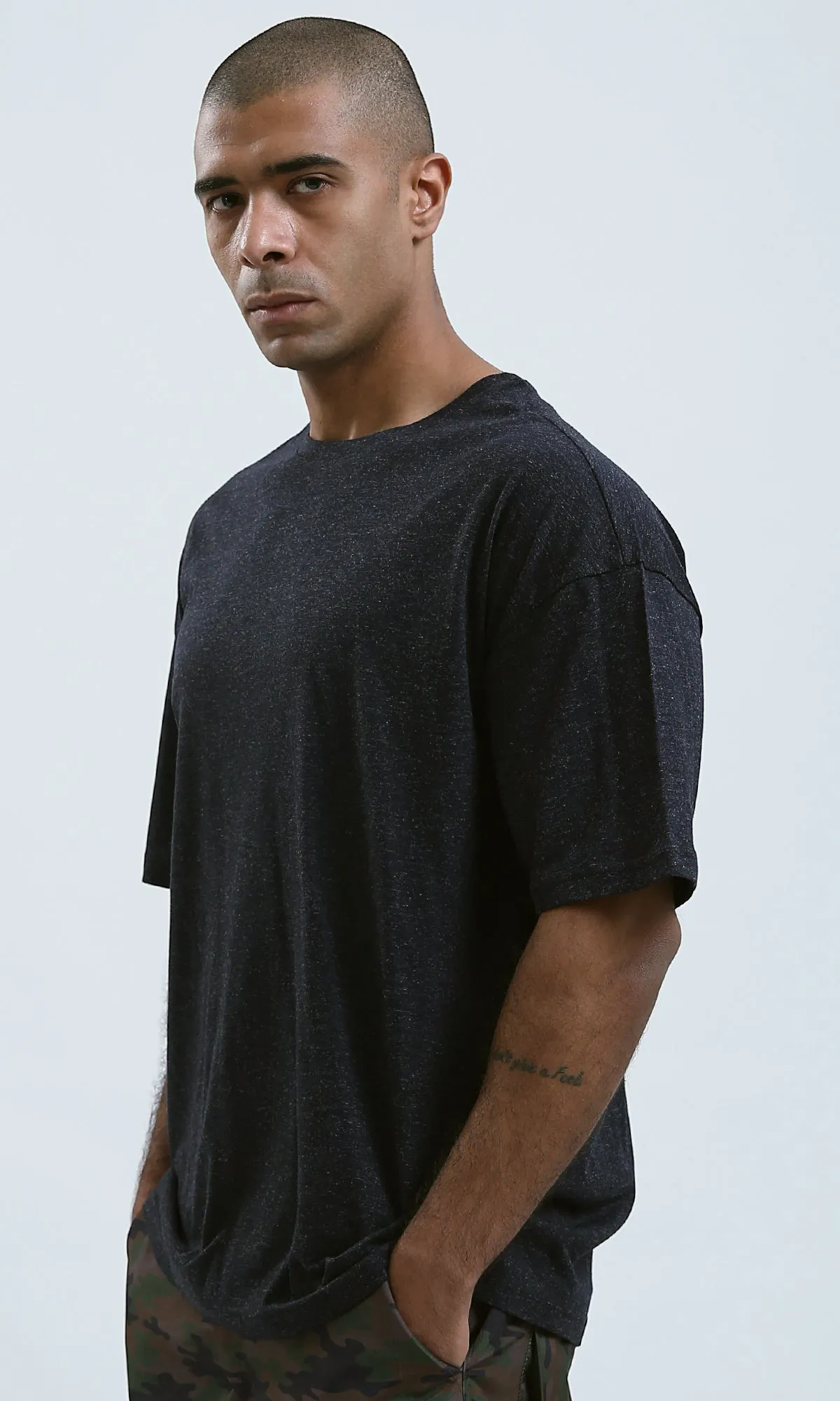 O192454 - Patterned Relaxed Fit Heather Dark Navy Tee