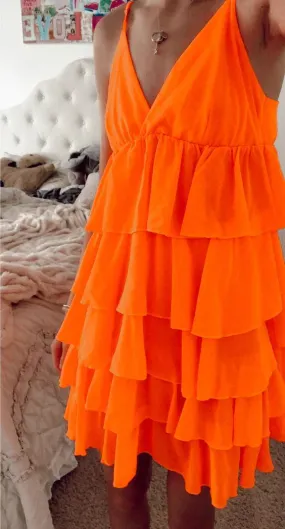 Orange Chiffon Tiered Homecoming Dresses, LTP3279
