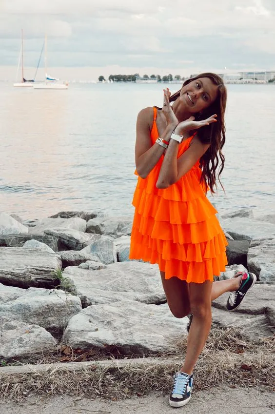 Orange Chiffon Tiered Homecoming Dresses, LTP3279