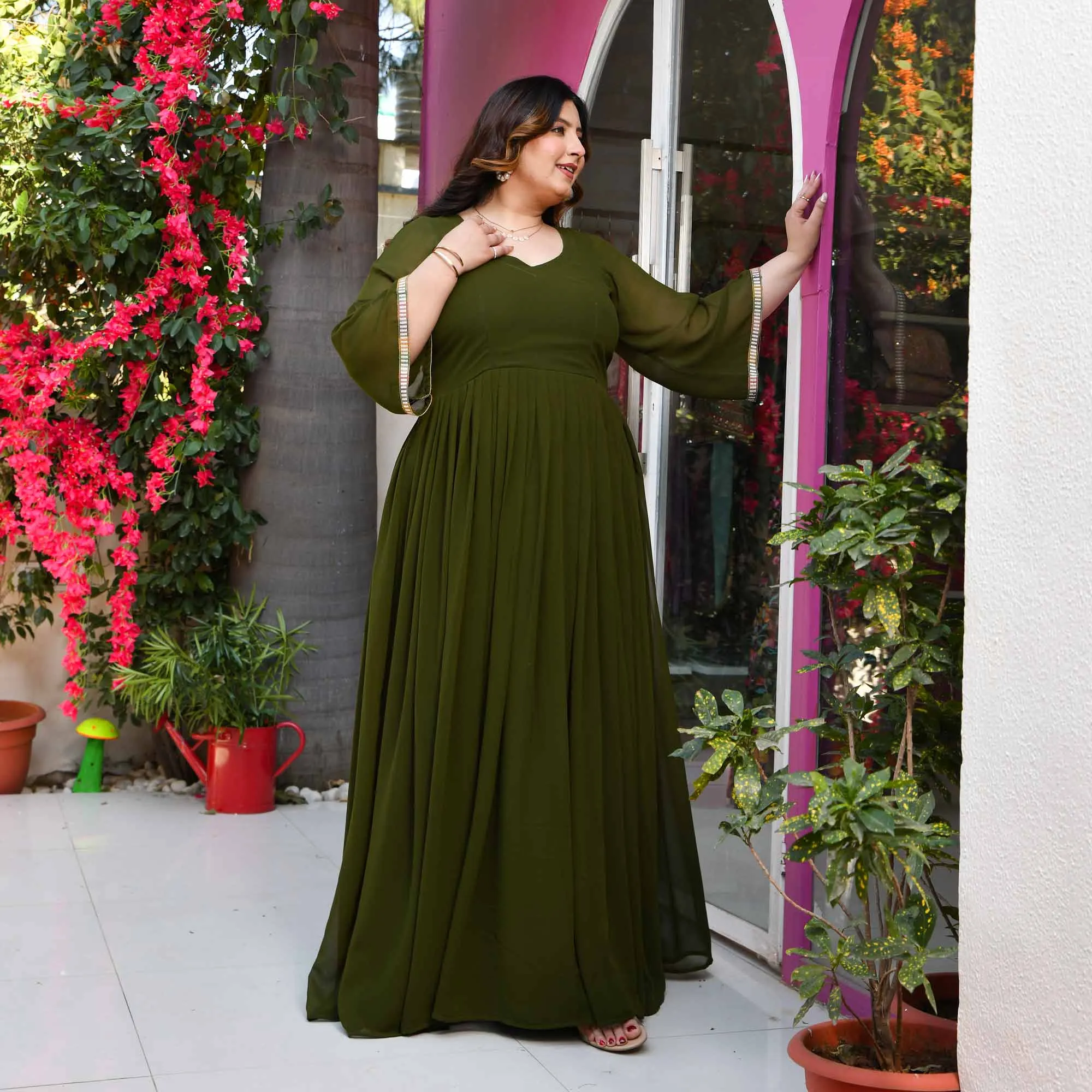 Palm- Deep Green Flowy Georgette Dress