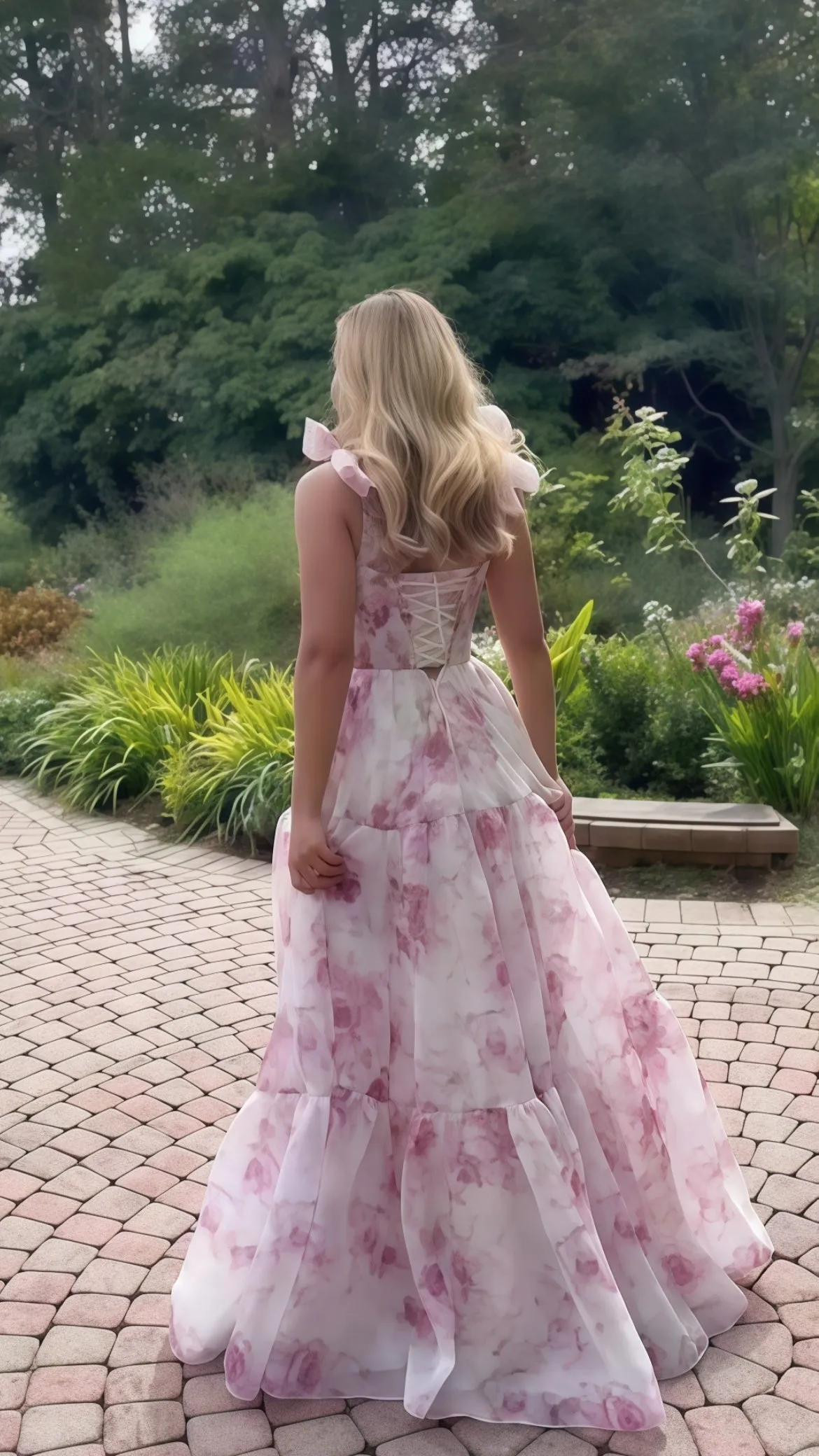 Pink A-Line Chiffon Floral Evening Party Dress, Senior Prom Dress,LTP3435