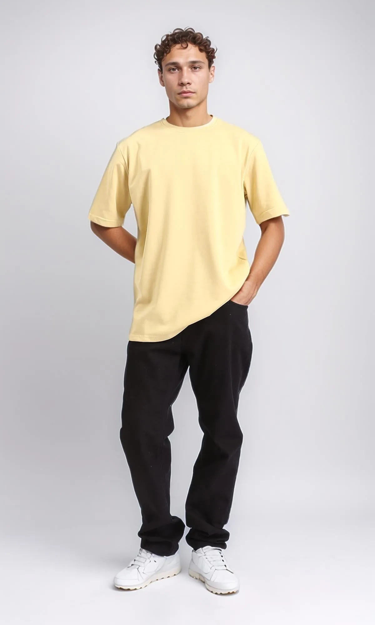 R208565 - Relaxed Solid Basic Cotton Tee - Yellow