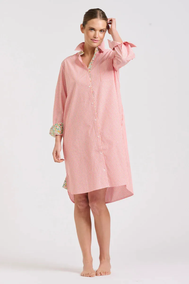 Shirty 'The Classic Shirtdress' - Orange Stripe/Floral Trim