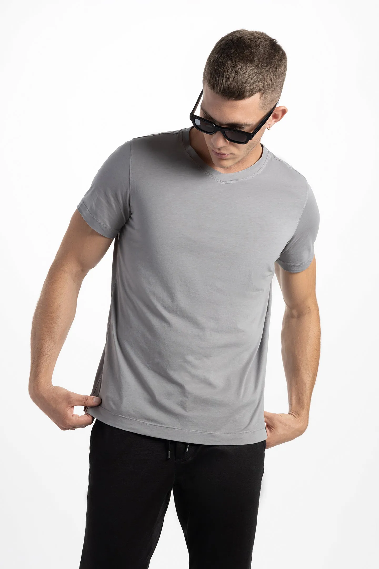 Soft Cloth Short Sleeve Malibu Vee Tee - Frost Gray