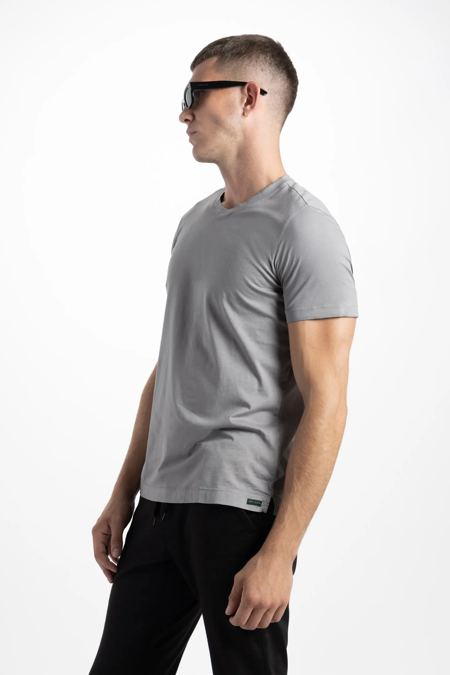 Soft Cloth Short Sleeve Malibu Vee Tee - Frost Gray