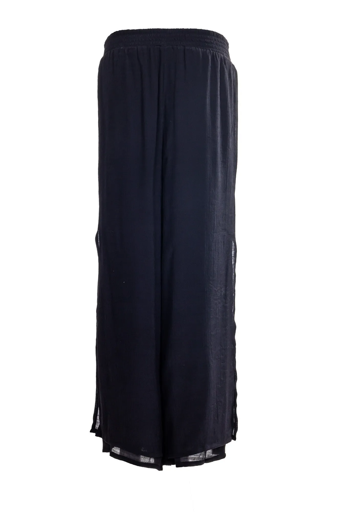 Soft Crosshatch Wide leg Pants | Black | 8839A1