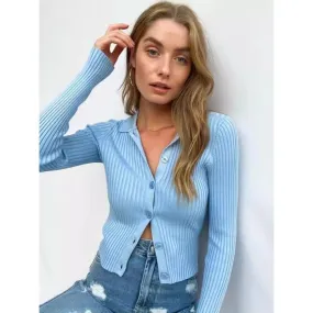 Solid Knit Button Long-Sleeve Top