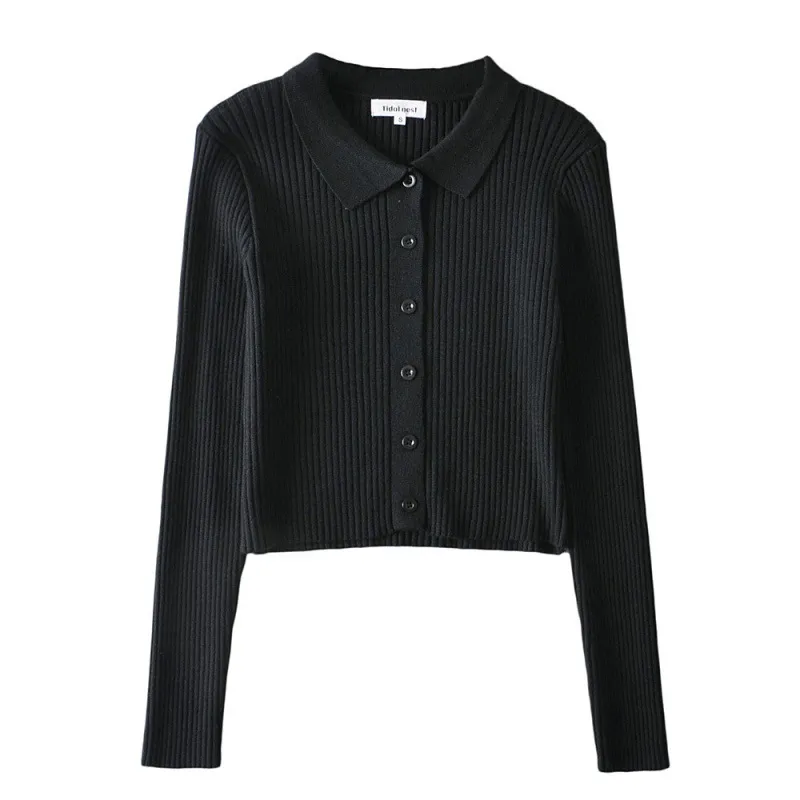 Solid Knit Button Long-Sleeve Top