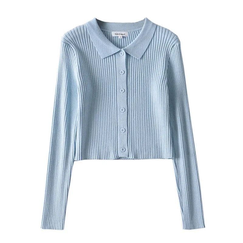Solid Knit Button Long-Sleeve Top